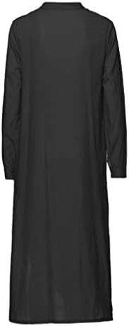 ZEFOTİM Keten Elbise Kadınlar için 2023 Uzun Kollu Casual Düğme Aşağı Gevşek Gömme Maxi Elbise Cepler ile