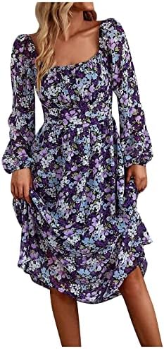 NOKMOPO Midi Elbiseler Kadınlar için Moda İlkbahar ve Sonbahar Boho Yuvarlak Boyun Elbise Parti Maxi Elbise