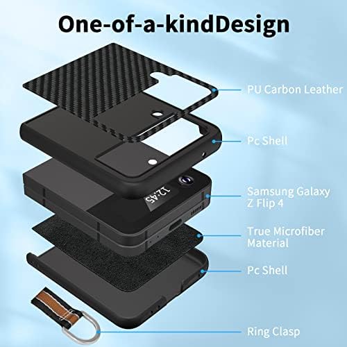 Aunote Samsung Galaxy Z Flip 4 Kılıf, Halka Halkalı Karbon pu'dan Yapılmış İnce Samsung Z Flip 4 Telefon Kılıfı, Z