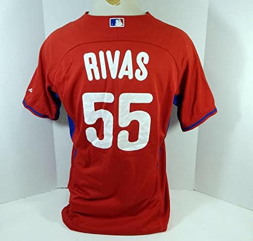 2014-15 Philadelphia Phillies Aldemar Rivas 55 Oyun Kullanılmış Kırmızı Forma ST BP 46 30-Oyun Kullanılmış MLB Formaları