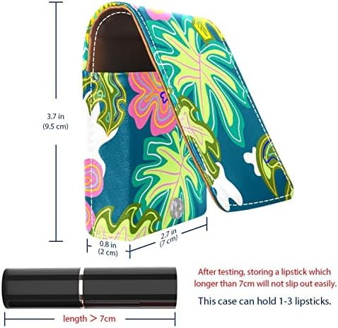 ORYUEKAN Ruj Kılıfı Ayna ile Sevimli Taşınabilir Makyaj Çantası kozmetik torbası, Tropikal Yapraklar Çiçek Hawaii