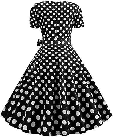 Kadın Polka Dot 1950 s Retro Elbise Kokteyl Parti askı elbise Kısa Kollu Kravat Bel Vintage Rockabilly Hepburn Elbiseler