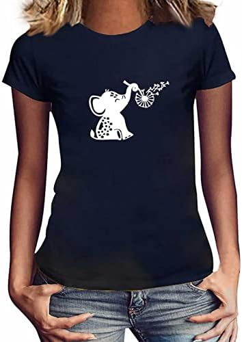 Kadın Sevimli Grafik T Shirt Komik Fil Karahindiba Baskı Grafik Tee Hayvan Rahat Kısa Kollu Tişörtleri