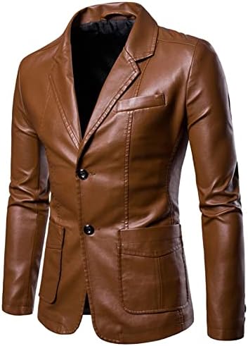 XXBR PU Deri Blazers Mens için, Açık Ön Yaka Yaka İki Düğme Hırka resmi kıyafet İş Rahat Blazer