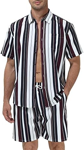 MCEDAR erkek Lüks Baskı havai gömleği ve Kısa 2 Parça Tatil Kıyafetler Setleri Casual Düğme Aşağı Plaj Çiçek Takım
