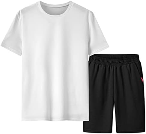 MJWDP Yaz spor elbise Çabuk Kuruyan Koşu Spor Kısa Kollu Şort Rahat Artı Boyutu erkek İki Parçalı Takım Elbise (Renk:
