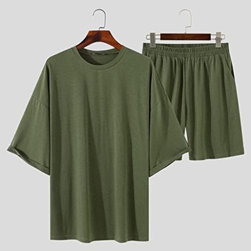 yok Erkekler Setleri Düz Renk Yaz o boyun Yarım Kollu t shirt Elastik Bel Şort Streetwear Gevşek (Renk: Yeşil, Boyut: