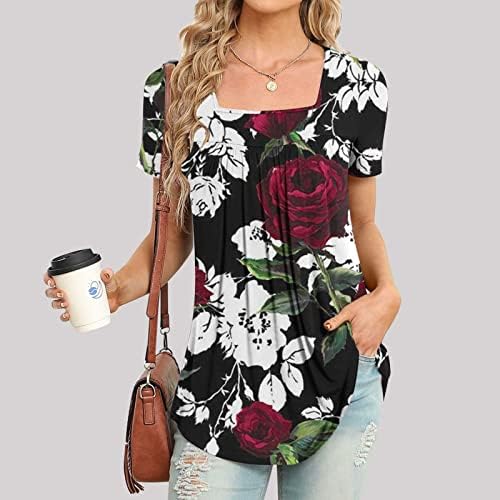 Salon Tee Bayan 2023 Kısa Kollu Pamuklu V Scoop Boyun Çiçek Grafik Gevşek Fit Bluz Gömlek Bayanlar için Vİ