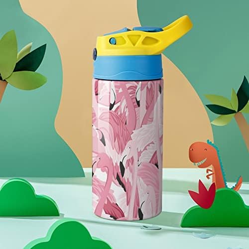 Okul için saman pembe Flamingo yalıtımlı paslanmaz çelik vakum Bardak 500Ml ile su şişesi