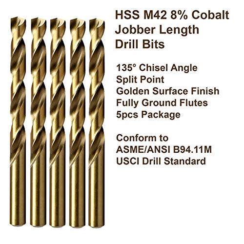MAXTOOL 5/32 5 pcs Aynı Jobber Uzunluğu Matkaplar HSS M42 Büküm matkap uçları 8% Kobalt Tam Zemin Altın Düz Şaft Matkaplar;
