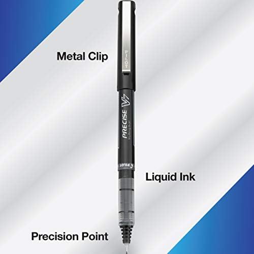 PİLOT Hassas V7 Çubuk Sıvı Mürekkep Yuvarlanan Tükenmez Kalemler, İnce Nokta (0,7 mm) Siyah Mürekkep, 12'li Paket