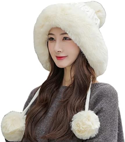HUAMULAN Kadınlar Kış Perulu Kapak Kulaklar Bere Şapka Kulak Flaps Sherpa Kayak Kar Şapka Örgü Polar Astarlı 3 Pom