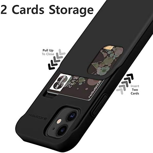 Goospery Sky Slide Case iPhone 12 Mini (5.4 inç) Kart Tutucu Cüzdan Kapaklı Çift Katmanlı Tampon Kapak-Siyah