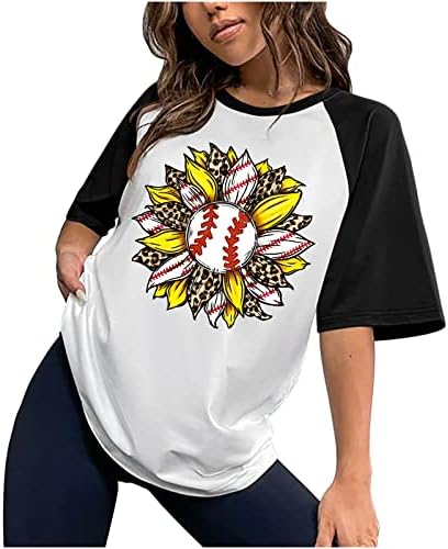 Anne Gömlek Kadınlar için Beyzbol Baskı Kısa Kollu Bluzlar Gevşek Fit Yaz Yuvarlak Boyun Kazak Rahat Moda Tees