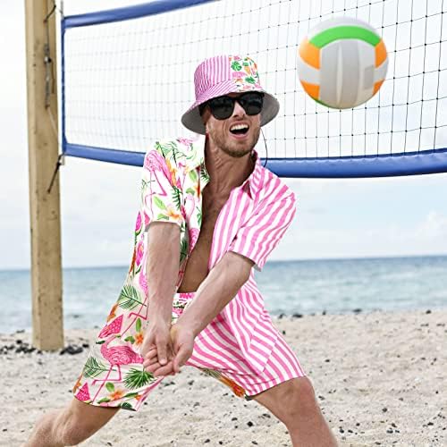 4 Adet Erkek Hawaii Gömlek ve şort takımı Tropikal Casual Düğme Aşağı Gömlek ve Şort Takım Elbise Kova Şapka ve Güneş