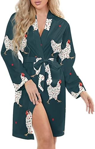 Sevimli Koşu Tavuk Kadın Kimono Robe Kısa Seksi Bornoz Gecelik Gecelik Pijama Loungewear