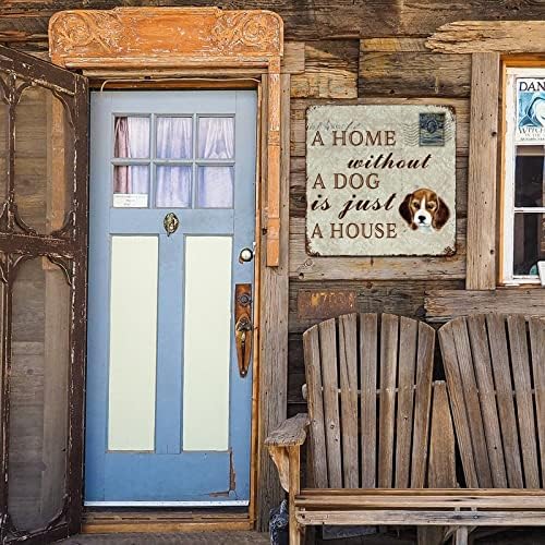 Komik Köpek Metal İşareti Köpeksiz Bir Ev Sadece Bir Evdir Üç Renkli Beagle Alaycı Evcil Köpekle Sevimli Yavru Köpek