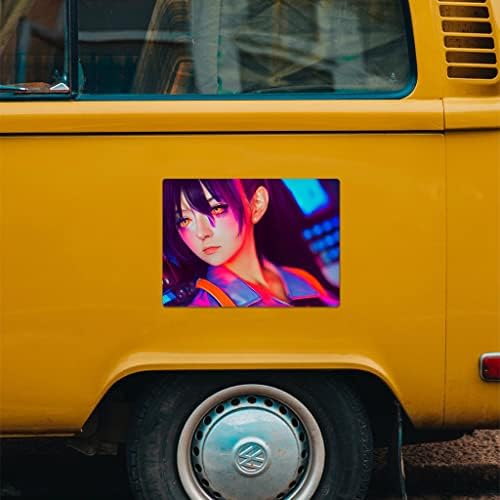 Synthwave Anime Kız Araba Mıknatısı 2 ADET - Anime Araba Mıknatısı - Grafik Tasarım Çıkartması