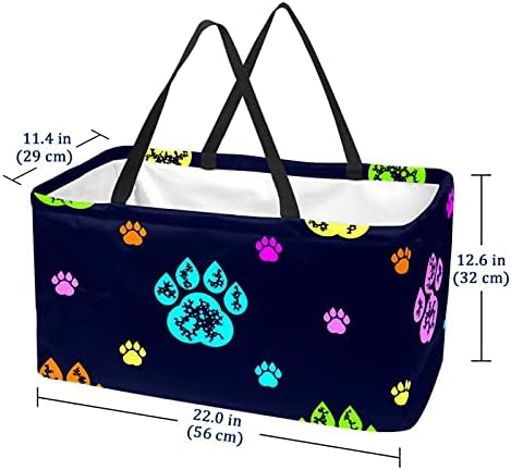 Yeniden kullanılabilir alışveriş sepeti Siyah Renkli Köpek Pençe Baskılar Taşınabilir Katlanır Piknik Bakkal torbaları