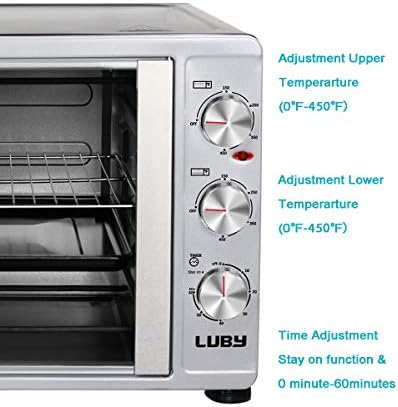 LUBY Large Toaster Oven Countertop, Fransız Kapı Tasarımı, 55 L, 18 Dilim, 14 pizza, 20 lb Hindi, Gümüş
