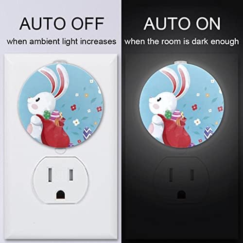 2 Paket Plug-in Gece Lambası LED Gece Lambası Sevimli Tavşan Sırt Çantası ile Alacakaranlıktan Şafağa Sensörü Çocuk