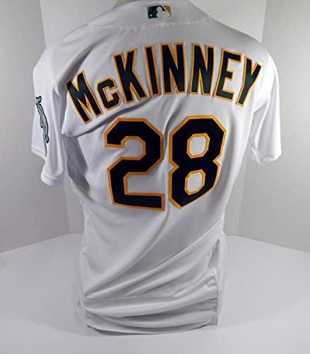 2022 Oakland A'nın Atletizmi Billy McKinney 28 Oyunu Yayınlanan Beyaz Forma 44 08 - Oyun Kullanılmış MLB Formaları