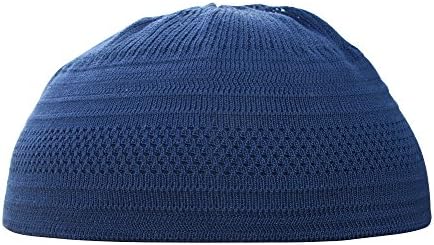 Koyu Mavi Pamuk Streç Örgü Kufi Şapka Kafatası Namaz Kap Bere (XS)