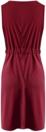 Midi Kokteyl Elbise Kadınlar için Düz Renk Kolsuz Düğme Cep Yuvarlak Boyun Yarık Bel Elbise Gül Elbise Kadınlar için