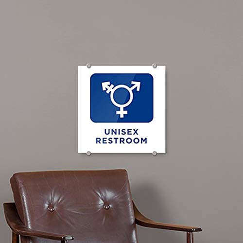 CGSıgnLab 2439195_5absw_16x16_None Unisex Tuvalet İşareti w Transseksüel Sembolü Mavi ve Beyaz 1/8 inç. Premium Akrilik