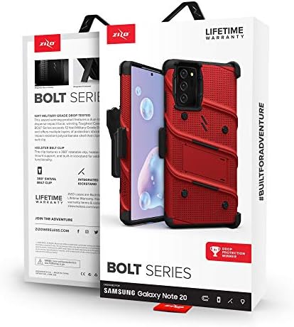 Kickstand Kılıf Kordon ile Galaxy Note 20 Kılıf için ZİZO Bolt Serisi-Kırmızı ve Siyah