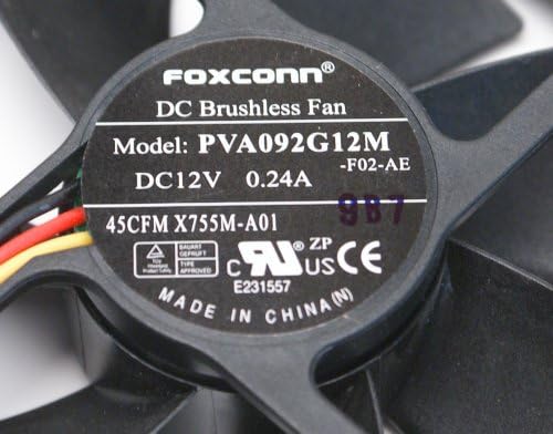 Foxconn PVA092G12M DC12 Volt 0.24 Amp, Arka Kasa Fırçasız Soğutma Fanı 92mm x 92mm x 25mm, 3 TELLİ / 3 PİNLİ KONNEKTÖR