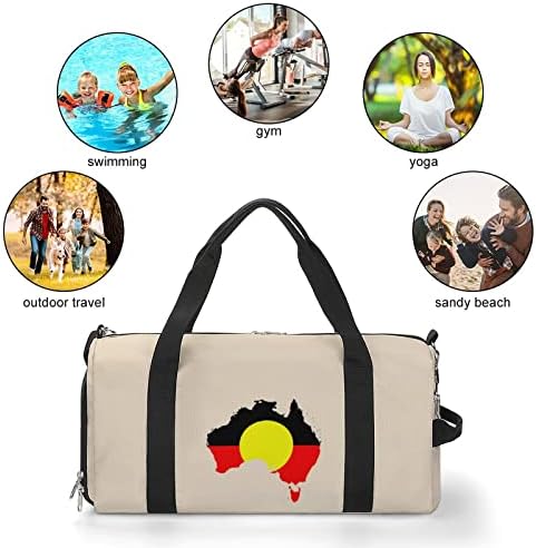 Avustralya Aborijin Bayrağı Harita Spor spor çanta Hafif silindir seyahat çantası Dayanıklı Gymbag Omuz Askısı ile