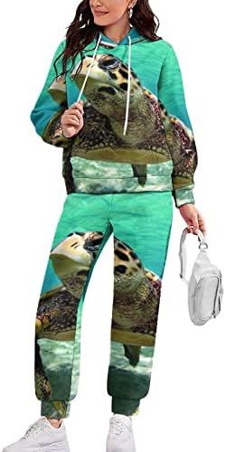 BAİKUTOUAN Deniz Kaplumbağası Baskılı kadın Eşofman Setleri 2 Adet Hoodies Spor Üstleri Pantolon koşu kıyafetleri