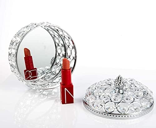 HAOKTSB Mücevher Kutuları Yuvarlak Kristal Mücevher Kutusu Biblo Kutusu Hazine Organizatör Yüzük Küpe Kutusu Ayna