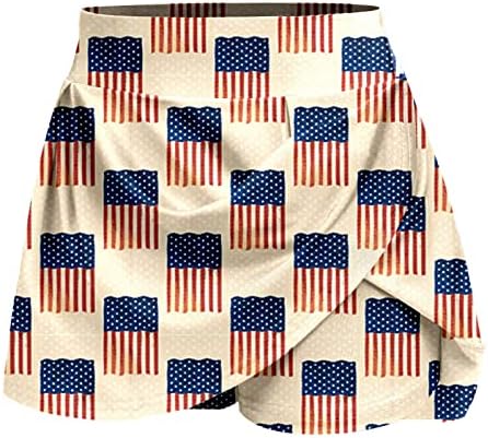4 temmuz Amerikan Bayrağı Skorts Etekler Şort Kadınlar için Yüksek Belli Pilili Dökümlü Golf Skorts 2 in 1 Mini Etek