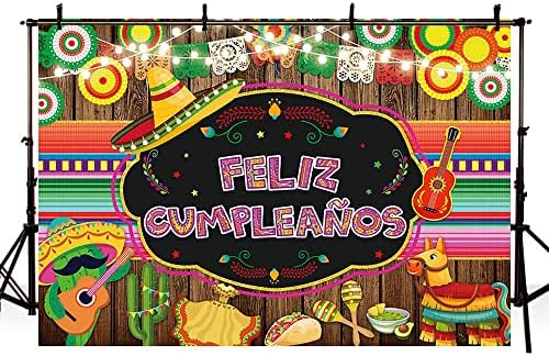 AIBIIN 7x5ft Feliz Cumpleaños Zemin Meksika Fiesta Mutlu Doğum Günü Partisi Süslemeleri Cinco De Mayo Taco Retro Ahşap