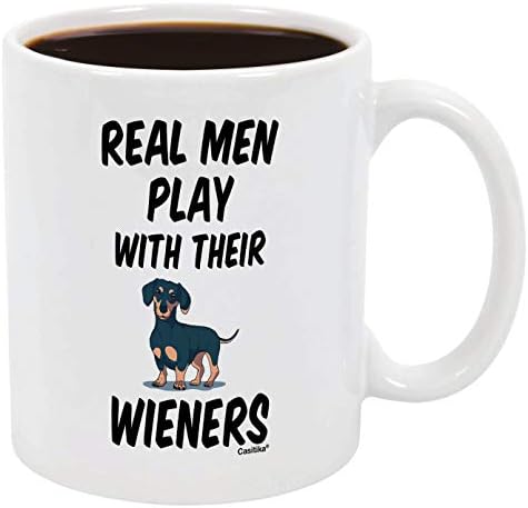 Erkekler için Casitika Dachshund Kupaları-Wiener Dog 11 oz Kahve Kupası. Gerçek Erkekler Sosisleriyle Oynarlar. Doğum