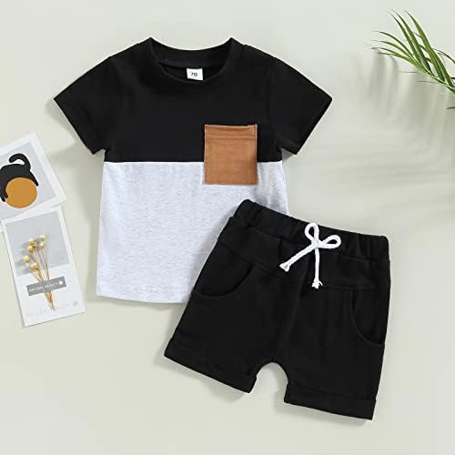 Bebek Bebek Erkek yaz giysileri Düz Renk kısa kollu tişört ve İpli şort takımı 2 Adet Toddler Kıyafetler
