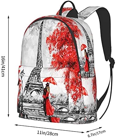 FeHuew 16 inç sırt çantası Kırmızı Eyfel Kulesi Severler Romantik Paris Laptop Sırt Çantası Tam Baskı Okul Bookbag