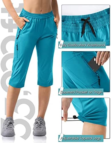 33.000 ft kadın Kapri golf pantolonları Rahat Hızlı Kuru UPF 50+ Hafif Streç Kargo yürüyüş cepli pantolon