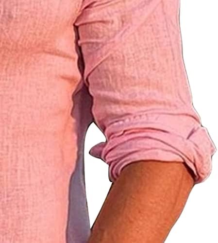 JEKE-DG Rahat Tatil Gömlek Erkekler Keten Düğme Aşağı Bluz Uzun Kollu Plaj Yaka Tee Moda Katı Casual Slim Düzenli