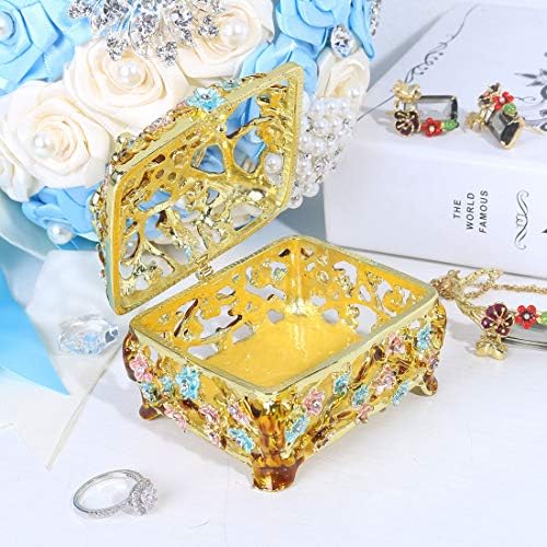 YU FENG Mücevherli Kelebek Çiçek Biblo Kutuları Menteşeli Koleksiyon Dekoratif Altın Emaye Takı Yüzük Tutucu Kutusu