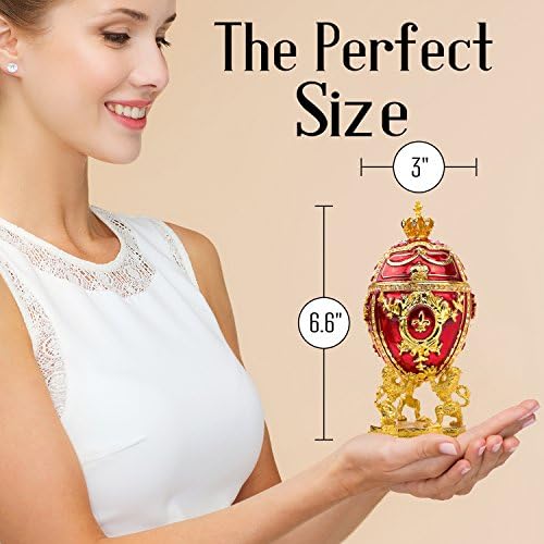 Benzersiz, dekoratif kırmızı Faberge yumurta: Ekstra büyük 6.6 inç, nihai ev dekorasyonu için el boyalı mücevher kutusu,