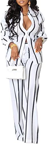 Elainone Bayan 2 Parça Rahat Eşofman Kıyafetler Şerit Uzun Kollu Gömlek Gevşek Uzun Pantolon Baskılı Eşofman