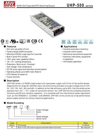 Meanwell UHP-500R-4.2 4.2 V 80A 336 W İnce Tip LED PFC Anahtarlama Kaynağı