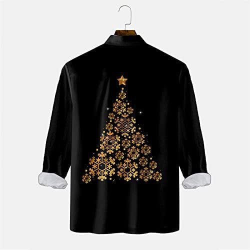 DSODAN Noel Düğmeli Gömlek Mens için, Uzun Kollu 3D Noel Kar Tanesi Ağacı Baskı havai gömleği Parti Casual Gömlek