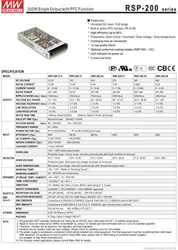 MW Ortalama Kuyu RSP-200-4 4V 40A Düşük Profilli Anahtarlama Güç Kaynakları