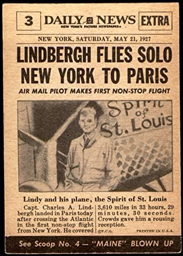 1954 Topps 3 XCOA Lindbergh Uçuyor Atlantik Charles Lindbergh (Kart) (Düz siyah çubukları yoktur, ancak çizildikten