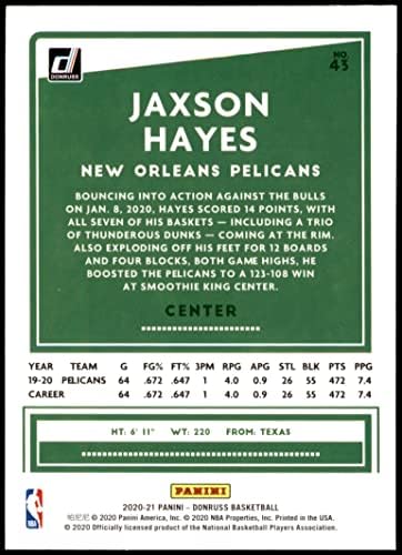 2020 Donruss 43 Jaxson Hayes New Orleans Pelikanları (Basketbol Kartı) NM / MT Pelikanları