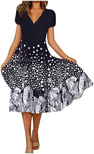 ZEFOTİM Yaz Elbiseler Kadınlar için 2023 Kısa Kollu / Kolsuz Çiçek V Boyun Midi Elbise Rahat Moda Dökümlü Elbiseler
